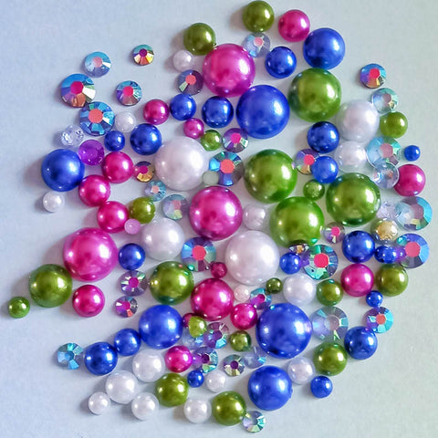 half pearl pearls gem gems small pearly flatback flat back fb fbs embellishment gem gems pink lilac blue green white sparkly bundle mini tiny little uk craft supplies