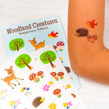 woodland creatures animal animals deer bunny rabbit hedgehog mushroom mushrooms bird flower flowers uk cute kawaii temporary kids tattoo tattoos pack of 2 sheets gift gifts cute kawaii party bag filler fillers retro rex london
