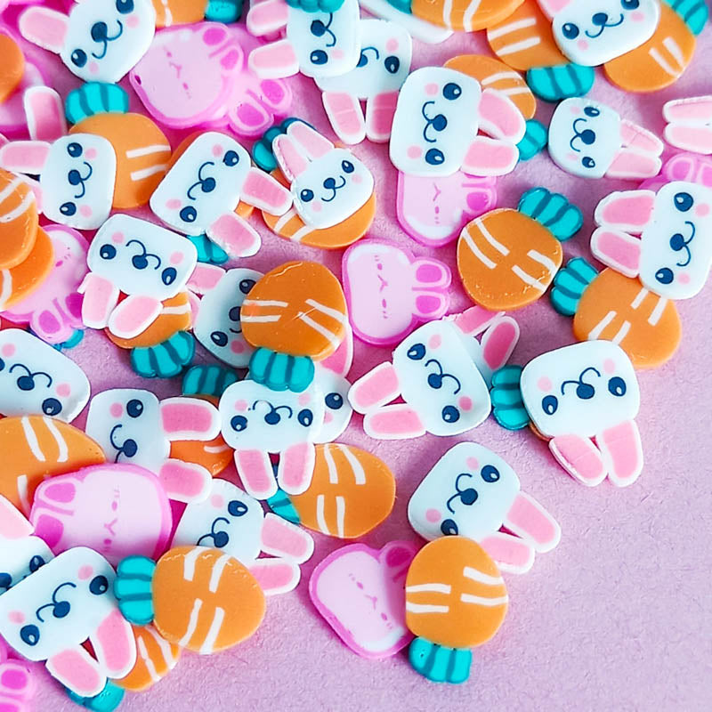 spring easter bunny bunnies rabbit rabbits polymer clay sprinkle sprinkles slice slices carrot orange pink white bag pack uk cute kawaii craft supplies