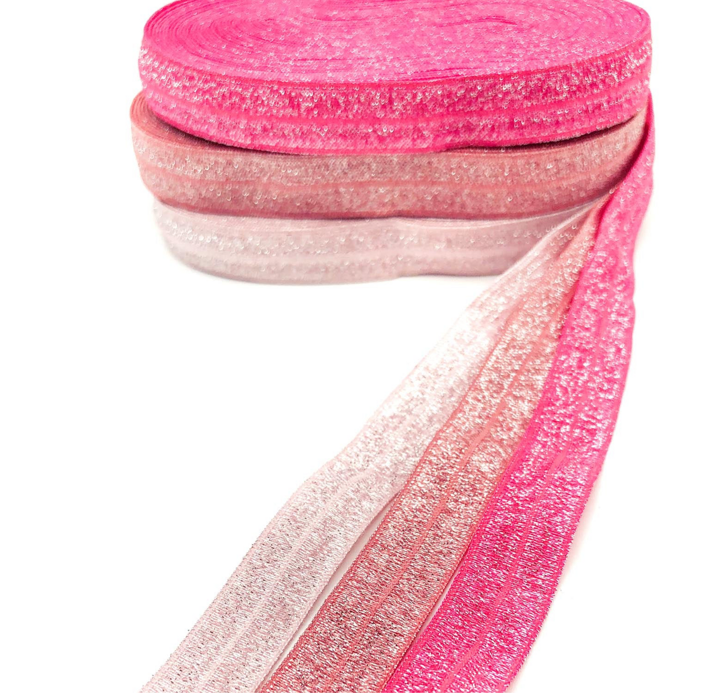 Clearance! Pink Glitter Elastic Ribbon 3 Shades