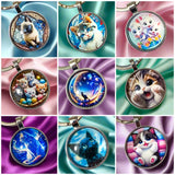 cat cats kitty kitten glass cabochon domed key ring keyring keyrings keychain uk cute kawaii gift gifts shop store present stocking filler round bezel silver metal