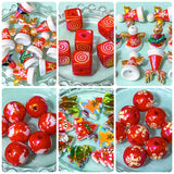 red and white and green Christmas festive bead beads jumbo large big acrylic uk cute kawaii craft supplies snowman snowmen round cube square santa hat hats 30mm 15mm gingerbread men tree trees fir antlers angel angels wings wing gold green