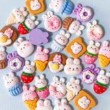 bunny rabbit bunnies rabbits uk cute kawaii craft supplies shop flatback flat back backs fb fbs embellishment sweet sweets cake ice cream treats food toast donut doughnut basket strawberry resins resin easter spring