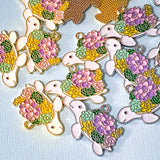 large big turtle turtles tortoise floral flower flowers enamel charm charms pendant metal gold silver tone white cute kawaii craft supplies shop crafts uk pretty spring animal animals
