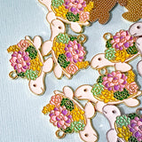 large big turtle turtles tortoise floral flower flowers enamel charm charms pendant metal gold silver tone white cute kawaii craft supplies shop crafts uk pretty spring animal animals