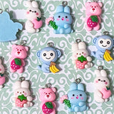 spring easter resin charm charms pendant cute kawaii uk craft supplies crafts pink blue white bear bears bunny bunnies rabbit rabbits monkey monkeys strawberry peach bananas fruit flower pretty