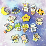 space theme themed acrylic pin brooch brooches badge badges fun cute kawaii gift gifts uk present stocking filler astronaut space ship frog bear bunny tiger planet moon puppy ice cream space galaxy plastic star