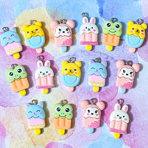 spring animal cute kawaii resin charm pendant charms silver tone hook cat cats blue green frog yellow bear pink mouse white rabbit bunny lolly lollipop lollipops candy sweets resins uk shop crafts supplies fun