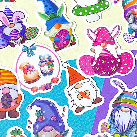 gnome laptop sticker stickers cute kawaii easter spring bunny gnomes gonk gonks pretty colourful fun little stationery pack uk cute kawaii gift gifts springtime egg eggs rabbit rabbits flower flowers