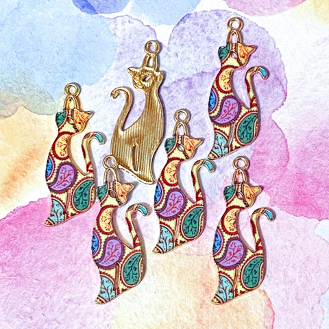 large tall cat cats enamel charm pendant charms pendants floral star stars pattern black uk cute kawaii craft supplies