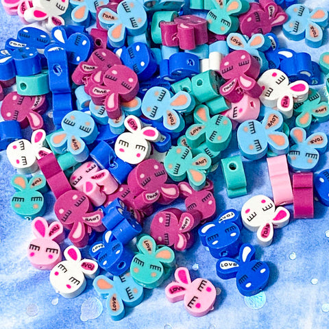 kawaii easter spring bunny bunnies rabbit rabbits poly polymer clay bead beads bundle pink white teal blue cerise uk cute kawaii craft supplies shop magenta