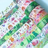 spring wood woodland animal tree trees leaves green cute kawaii 5m washi tape tapes uk stationery flower floral bear fox rabbit squirrel owl hedgehog plants flowers dragonfly dragonflies rolls roll blooms