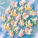 easter spring white rabbit bunny bunnies rabbits flatback flat back fb flatbacks fbs resins uk cute kawaii craft supplies easter pale pink yellow green blue moon sweet ice cream duck flower bow