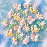 easter spring white rabbit bunny bunnies rabbits flatback flat back fb flatbacks fbs resins uk cute kawaii craft supplies easter pale pink yellow green blue moon sweet ice cream duck flower bow