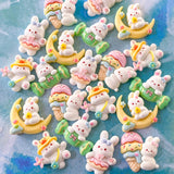 easter spring white rabbit bunny bunnies rabbits flatback flat back fb flatbacks fbs resins uk cute kawaii craft supplies easter pale pink yellow green blue moon sweet ice cream duck flower bow