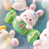 Large KAWAII BUNNY RESIN FLAT BACK- 5 Pastel Spring Designs