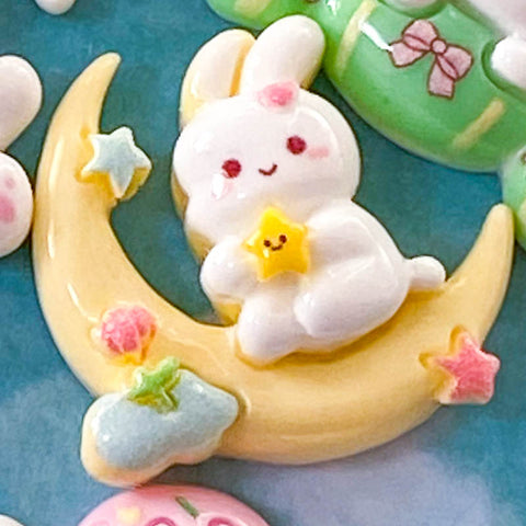 Large KAWAII BUNNY RESIN FLAT BACK- 5 Pastel Spring Designs