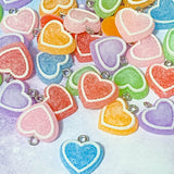 frosted sugar coated sweet heart hearts resin charm charms pendant silver tone hook uk cute kawaii craft supplies love valentine valentine's day uk pretty textured 18mm