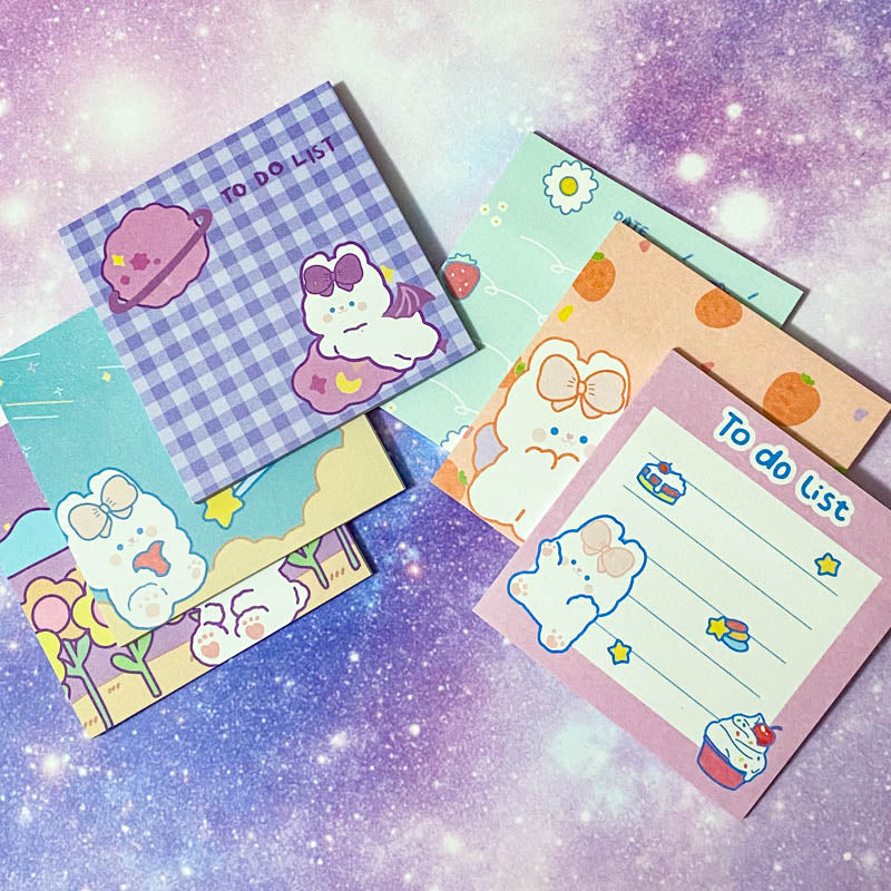 pink lilac turquoise white rabbit rabbits bunny bunnies memo notepad notebook to do list lists pad gift gifts spring easter cute kawaii uk stationery supplies shop