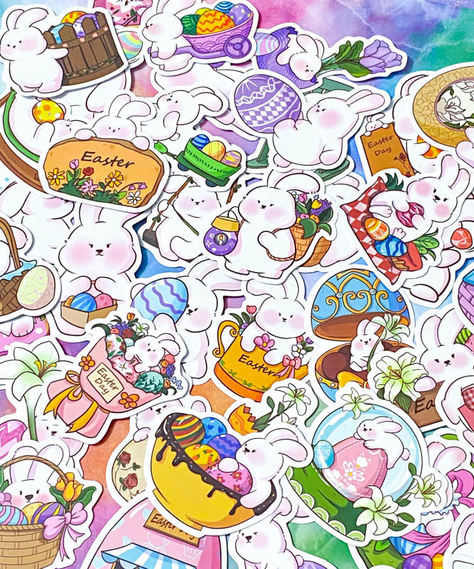 easter bunny bunnies rabbit rabbits cute kawaii fun big matte spring springtime sticker stickers laptop stationery set sets cute kawaii uk gift gifts pink white egg eggs basket baskets happy easter floral flowers