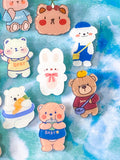 cute kawaii acrylic pin brooch brooches pins badge badges plastic fun cute kawaii uk gift gifts bear bears brown white bunny bunnies rabbit rabbits spring easter fruit strawberry peach carrot baby flower stocking filler fillers party present