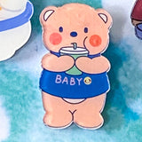 HALF PRICE BEAR & BUNNY Large ACRYLIC PIN BROOCH- 15 Cute Designs