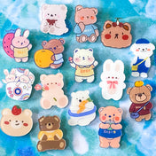 cute kawaii acrylic pin brooch brooches pins badge badges plastic fun cute kawaii uk gift gifts bear bears brown white bunny bunnies rabbit rabbits spring easter fruit strawberry peach carrot baby flower stocking filler fillers party present
