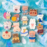 cute kawaii acrylic pin brooch brooches pins badge badges plastic fun cute kawaii uk gift gifts bear bears brown white bunny bunnies rabbit rabbits spring easter fruit strawberry peach carrot baby flower stocking filler fillers party present