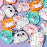 cute kawaii uk craft supplies shop craft charm charms glitter glittery sparkly resin pendant pendants pig pigs orange fox pink piglet panda pandas white sheep lamb lambs rabbit rabbits bunny bunnies iguana lizard dino dinosaur green round thumbs up pretty fun crafts