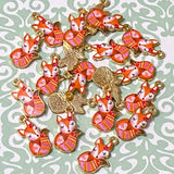 retro fox autumn foxes charm charms pendant small gold tone metal uk cute kawaii craft supplies pink orange rusty autumnal sleeping pretty pendant jewellery supplies