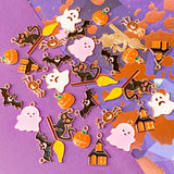 halloween spooky gold tone charm charms pendant pendants black orange white yellow pumpkin pumpkins pink ghost ghosts bat bats scary cat witch witches cats broom broomstick spider spiders haunted house houses uk craft supplies shop