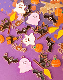 halloween spooky gold tone charm charms pendant pendants black orange white yellow pumpkin pumpkins pink ghost ghosts bat bats scary cat witch witches cats broom broomstick spider spiders haunted house houses uk craft supplies shop