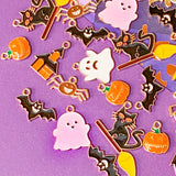 halloween spooky gold tone charm charms pendant pendants black orange white yellow pumpkin pumpkins pink ghost ghosts bat bats scary cat witch witches cats broom broomstick spider spiders haunted house houses uk craft supplies shop