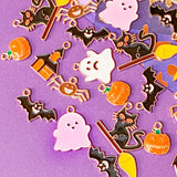 halloween spooky gold tone charm charms pendant pendants black orange white yellow pumpkin pumpkins pink ghost ghosts bat bats scary cat witch witches cats broom broomstick spider spiders haunted house houses uk craft supplies shop