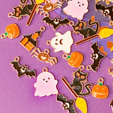 halloween spooky gold tone charm charms pendant pendants black orange white yellow pumpkin pumpkins pink ghost ghosts bat bats scary cat witch witches cats broom broomstick spider spiders haunted house houses uk craft supplies shop