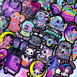 spooky but cute kawaii goth gothic sticker stickers laptop stationery uk pack set bright vibrant skull skulls coffin halloween spooky snake bat bats death graveyard potion magic spell spells witchcraft heart purple magenta black yellow blue orange vivid eyeball