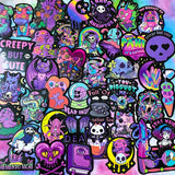 spooky but cute kawaii goth gothic sticker stickers laptop stationery uk pack set bright vibrant skull skulls coffin halloween spooky snake bat bats death graveyard potion magic spell spells witchcraft heart purple magenta black yellow blue orange vivid eyeball