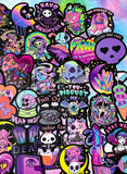 spooky but cute kawaii goth gothic sticker stickers laptop stationery uk pack set bright vibrant skull skulls coffin halloween spooky snake bat bats death graveyard potion magic spell spells witchcraft heart purple magenta black yellow blue orange vivid eyeball