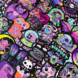 spooky but cute kawaii goth gothic sticker stickers laptop stationery uk pack set bright vibrant skull skulls coffin halloween spooky snake bat bats death graveyard potion magic spell spells witchcraft heart purple magenta black yellow blue orange vivid eyeball