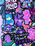 spooky but cute kawaii goth gothic sticker stickers laptop stationery uk pack set bright vibrant skull skulls coffin halloween spooky snake bat bats death graveyard potion magic spell spells witchcraft heart purple magenta black yellow blue orange vivid eyeball