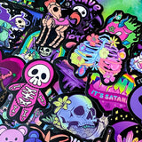 spooky but cute kawaii goth gothic sticker stickers laptop stationery uk pack set bright vibrant skull skulls coffin halloween spooky snake bat bats death graveyard potion magic spell spells witchcraft heart purple magenta black yellow blue orange vivid eyeball