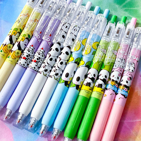 kawaii panda pandas gel pen black ink fine line fineline pens uk cute kawaii stationery shop store present gift gifts pandas lover lovers pink lilac blue green black and white yellow lemon fun pretty click barrel top design