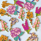 spring summer flower flowers bloom blooms garden plant plants pink lilac yellow purple white blossom gold tone metal enamel charm charms pendant pendants uk cute kawaii craft supplies shop store hydrangea lupin sunflower sunflowers yellow orange