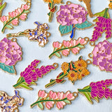 spring summer flower flowers bloom blooms garden plant plants pink lilac yellow purple white blossom gold tone metal enamel charm charms pendant pendants uk cute kawaii craft supplies shop store hydrangea lupin sunflower sunflowers yellow orange