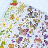 bargain sticker stickers sheet sheets holo holographic clear plastic transparent stationery butterfly butterflies key keys garden flower flowers bloom blossom letters alpha alphabet numbers gem gems gemstones crystal crystals uk cute kawaii stationery shop store purple lilac yellow green peach pink red orange bright green