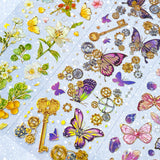 bargain sticker stickers sheet sheets holo holographic clear plastic transparent stationery butterfly butterflies key keys garden flower flowers bloom blossom letters alpha alphabet numbers gem gems gemstones crystal crystals uk cute kawaii stationery shop store purple lilac yellow green peach pink red orange bright green