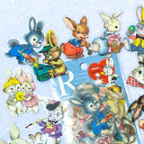 retro vintage kitsch feel bunny rabbit bunnies rabbits clear plastic pet sticker stickers flake flakes pack uk cute kawaii stationery shop present gift gifts easter spring fun funny old fashioned victorian 1940s 1950s nostalgic
