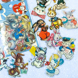 retro vintage kitsch feel bunny rabbit bunnies rabbits clear plastic pet sticker stickers flake flakes pack uk cute kawaii stationery shop present gift gifts easter spring fun funny old fashioned victorian 1940s 1950s nostalgic