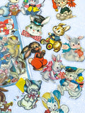 retro vintage kitsch feel bunny rabbit bunnies rabbits clear plastic pet sticker stickers flake flakes pack uk cute kawaii stationery shop present gift gifts easter spring fun funny old fashioned victorian 1940s 1950s nostalgic