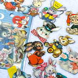 retro vintage kitsch feel bunny rabbit bunnies rabbits clear plastic pet sticker stickers flake flakes pack uk cute kawaii stationery shop present gift gifts easter spring fun funny old fashioned victorian 1940s 1950s nostalgic